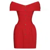 Miss Circle New York Women's Cait Red Off Shoulder Drop Waist Mini Dress