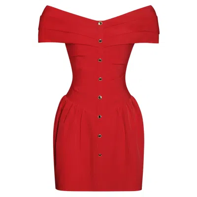 Miss Circle New York Women's Cait Red Off Shoulder Drop Waist Mini Dress