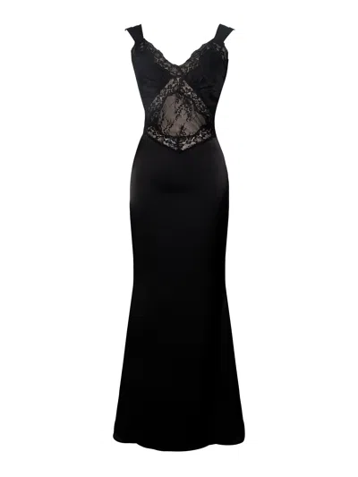 Miss Circle New York Women's Camila Black Satin & Lace Maxi Dress