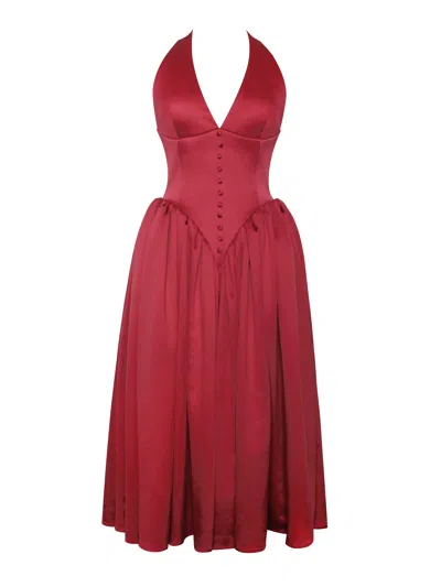 Miss Circle New York Women's Cara Red Plunging Halter Backless Maxi Dress