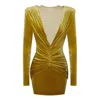 Miss Circle New York Women's Carey Gold Velvet Long Sleeve Mini Dress