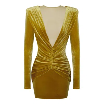 Miss Circle New York Women's Carey Gold Velvet Long Sleeve Mini Dress
