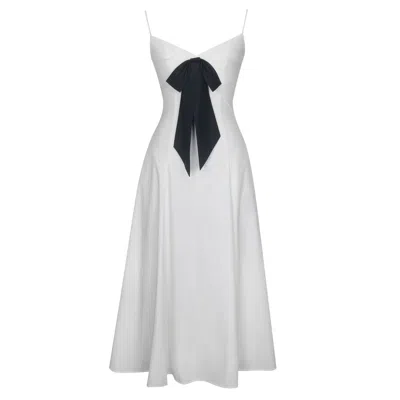 Miss Circle New York Women's Corinne White Poplin Flared Midi Dress With Removable Bow