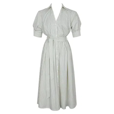 Miss Circle New York Women's Danica Pine Green Bamboo Poplin Striped Shirt Midi Dress
