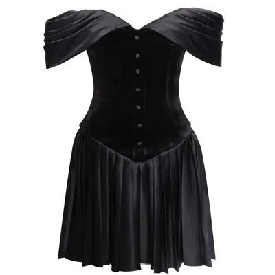 Miss Circle New York Women's Echo Black Velvet Off-shoulder Pleated Mini Dress