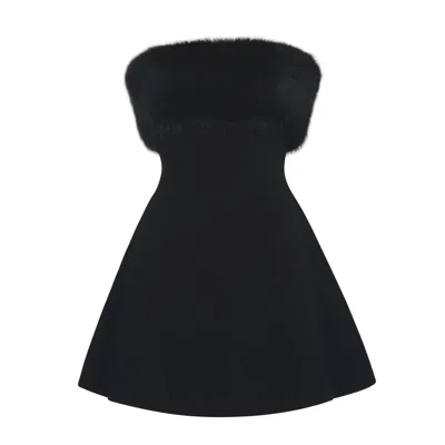 Miss Circle New York Women's Evelyn Black Fur-trimmed Mini A-line Dress