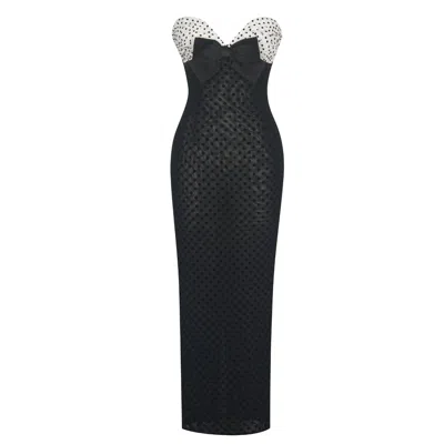 Miss Circle New York Women's Faith Black & White Polka Dot Sweetheart Maxi Dress