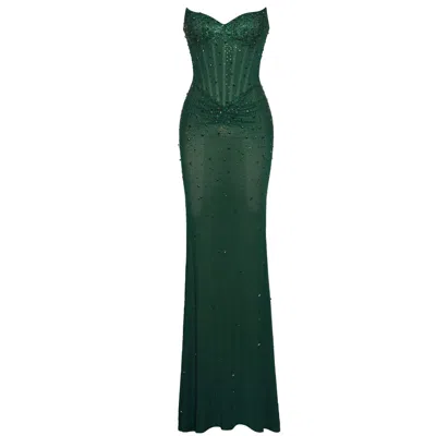 Miss Circle New York Women's Fatima Green Crystal Sleeveless Corset Mermaid Maxi Dress