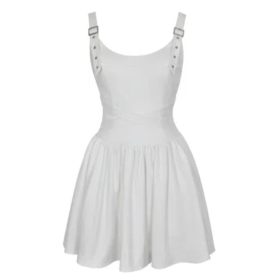 Miss Circle New York Women's Francine White Cotton Denim Crossover Strap Mini Dress