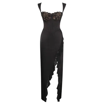 Miss Circle New York Women's Freddie Black Lace Satin Maxi Corset Dress