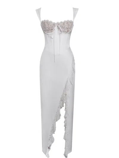 Miss Circle New York Women's Freddie White Lace Satin Maxi Corset Dress