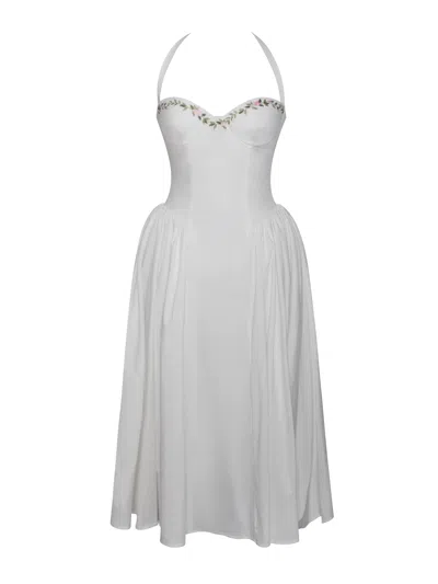 Miss Circle New York Women's Gianna White Embroidered Halter Maxi Dress