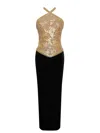 Miss Circle New York Women's Gold / Black Gazelle Gold Embroidered Vintage Style Maxi Dress