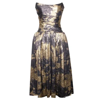 Miss Circle New York Women's Gold / Black Saanvi Gold Tie Dye Bronzing Strapless Drop Waist Midi Dress In Gold/black
