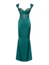 Miss Circle New York Women's Green Callista Teal Satin Lace Corset Maxi Dress