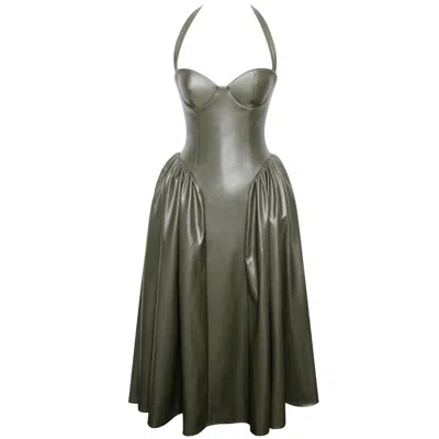 Miss Circle New York Women's Green Eliana Olive Vegan Leather Dress