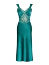 Miss Circle New York Women's Green Perley Teal Satin & Lace Midi Dress