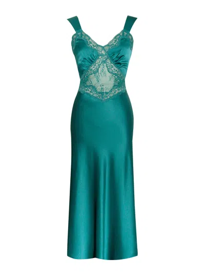 Miss Circle New York Women's Green Perley Teal Satin & Lace Midi Dress