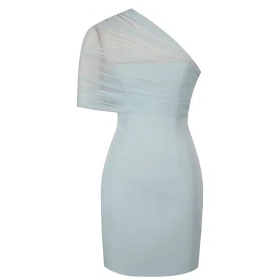 Miss Circle New York Women's Green Phoebe Mint One-shoulder Ruched Mesh Mini Dress In Gold
