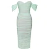 Miss Circle New York Women's Green Quenby Mint Off Shoulder Mesh Maxi Dress