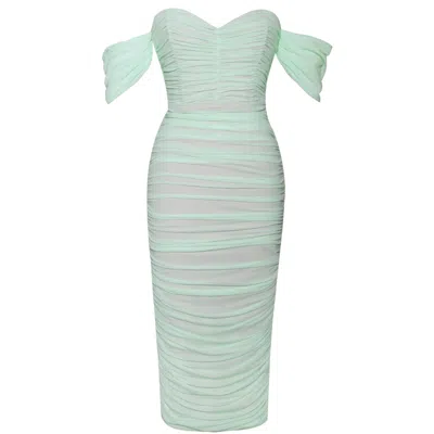 Miss Circle New York Women's Green Quenby Mint Off Shoulder Mesh Maxi Dress