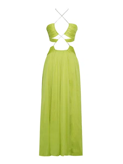 Miss Circle New York Women's Green Quinby Lemon Chiffon Pleated Lace Up Maxi Dress