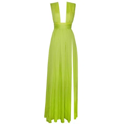 Miss Circle New York Women's Green Valley Of Angels Lime Chiffon Pleated High Slit Maxi Dress