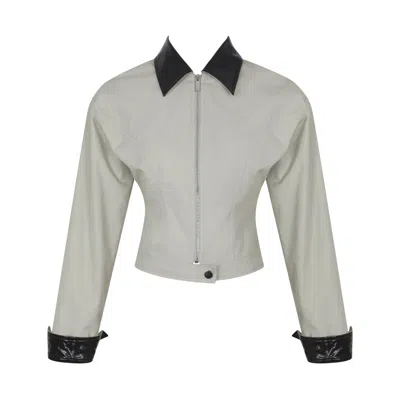 Miss Circle New York Women's Green Vinette Sage Cotton Gabardine Cropped Front Zip Jacket