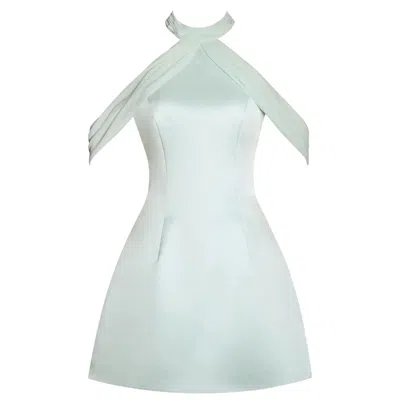 Miss Circle New York Women's Green Zafrina Light Cyan Halter Off-shoulder Backless Mini Dress