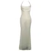 Miss Circle New York Women's Green Zahya Lime Halter Backless Beaded Mesh Gown In Green