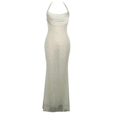 Miss Circle New York Women's Green Zahya Lime Halter Backless Beaded Mesh Gown