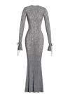 Miss Circle New York Women's Grey Waylynn Gray Animal Print Burnout Velvet Detail Mesh Backless Maxi Dress