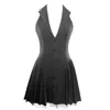 Miss Circle New York Women's Hazel Grey Preppy Halter Neck Pleated Mini Dress In Grey