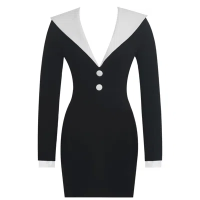 Miss Circle New York Women's Heather Black Collared Decorative Button-front Mini Dress