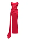 Miss Circle New York Women's Holly Red Crystallized Corset High Slit Satin Gown