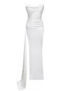 Miss Circle New York Women's Holly White Crystallized Corset High Slit Satin Gown