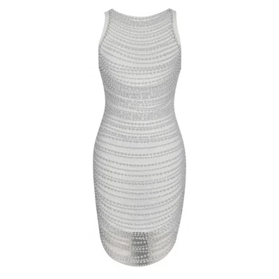 Miss Circle New York Women's Iliana White Pearl Chain Embellished Midi Dress