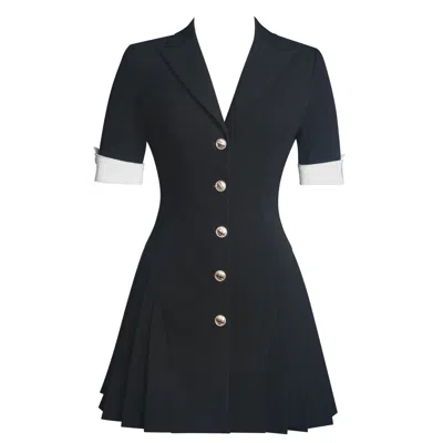 Miss Circle New York Women's Ilitha Black Woven Crepe Pleated Mini Blazer Dress In Blue