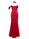 Miss Circle New York Women's Ivona Red Halter Neck Double Duchess Satin Gown In Red