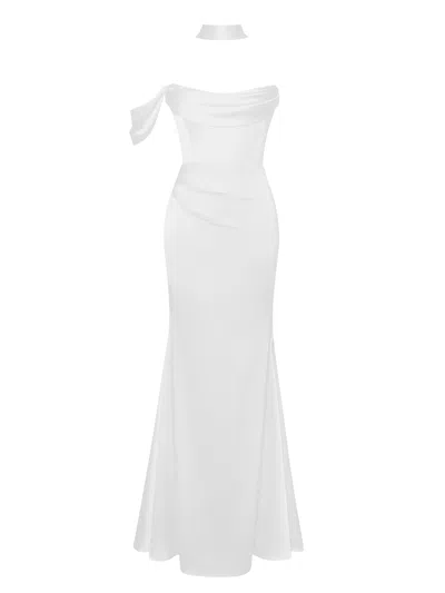Miss Circle New York Women's Ivona White Halter Neck Double Duchess Satin Gown