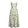 Miss Circle New York Women's Jacinda Green Floral Print Ruched Breast Linen Midi Dress In Green
