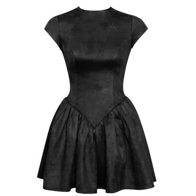 Miss Circle New York Women's Jacqueline Backless Black Mini Puffy Suede Dress