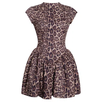 Miss Circle New York Women's Jacqueline Backless Cheetah Print Mini Puffy Dress