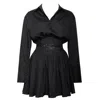 Miss Circle New York Women's Jamila Black Shirt Mini Dress With Embroidered Waist Detail