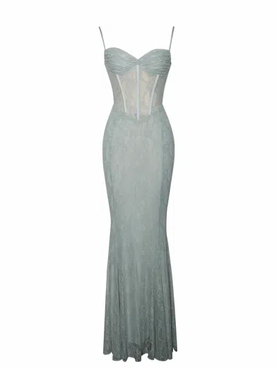 Miss Circle New York Women's Janelle Green Sweetheart Mermaid Lace Maxi Dress