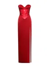Miss Circle New York Women's Kadesha Red Crystal High Slit Satin Corset Gown