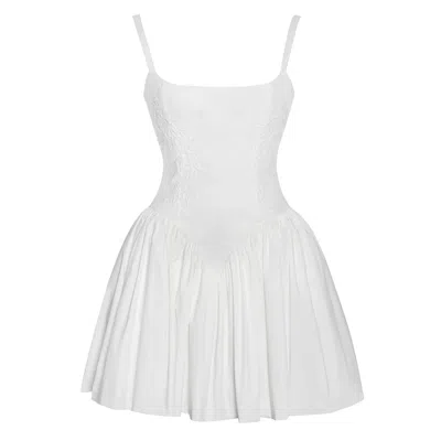 Miss Circle New York Women's Kadi White Cotton Drop Waist Corset Mini Dress