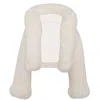 Miss Circle New York Women's Kali White Cropped Vegan Fur Jacket With Hood In White
