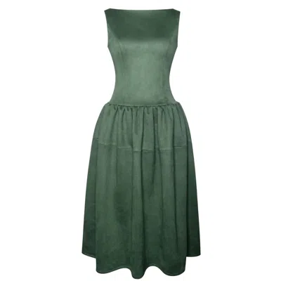 Miss Circle New York Women's Laila Green Suede Boat Neck Backless Midi Dress