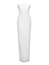 Miss Circle New York Women's Lainey White Satin Sequin Pearls Beaded Maxi Dress